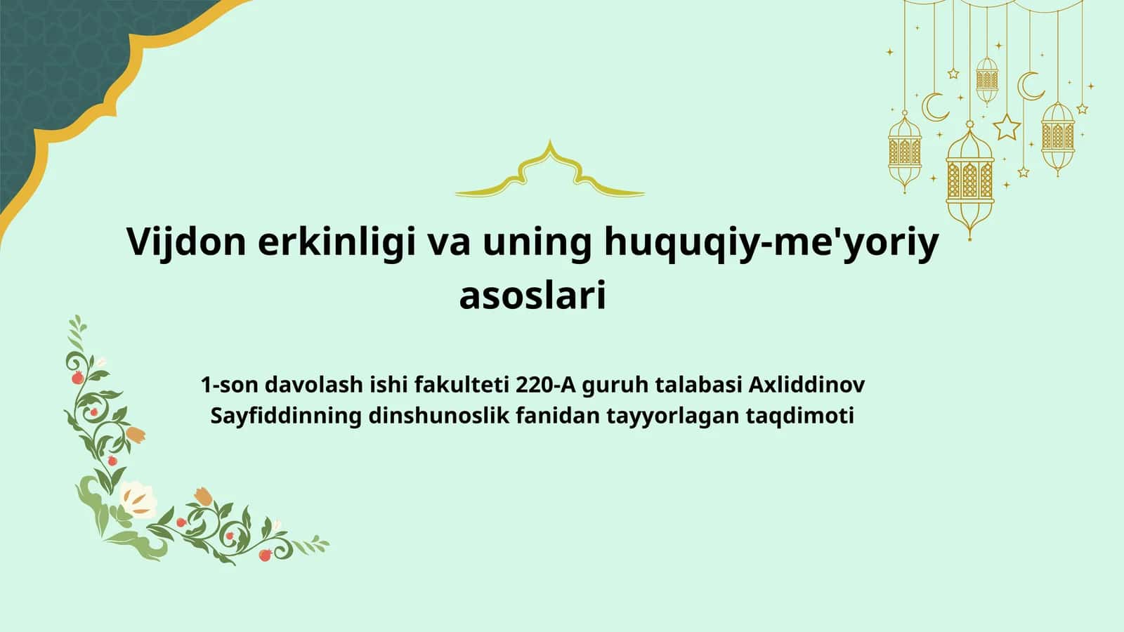 Vijdon erkinligi va uning huquqiy-me'yoriy asoslari 1