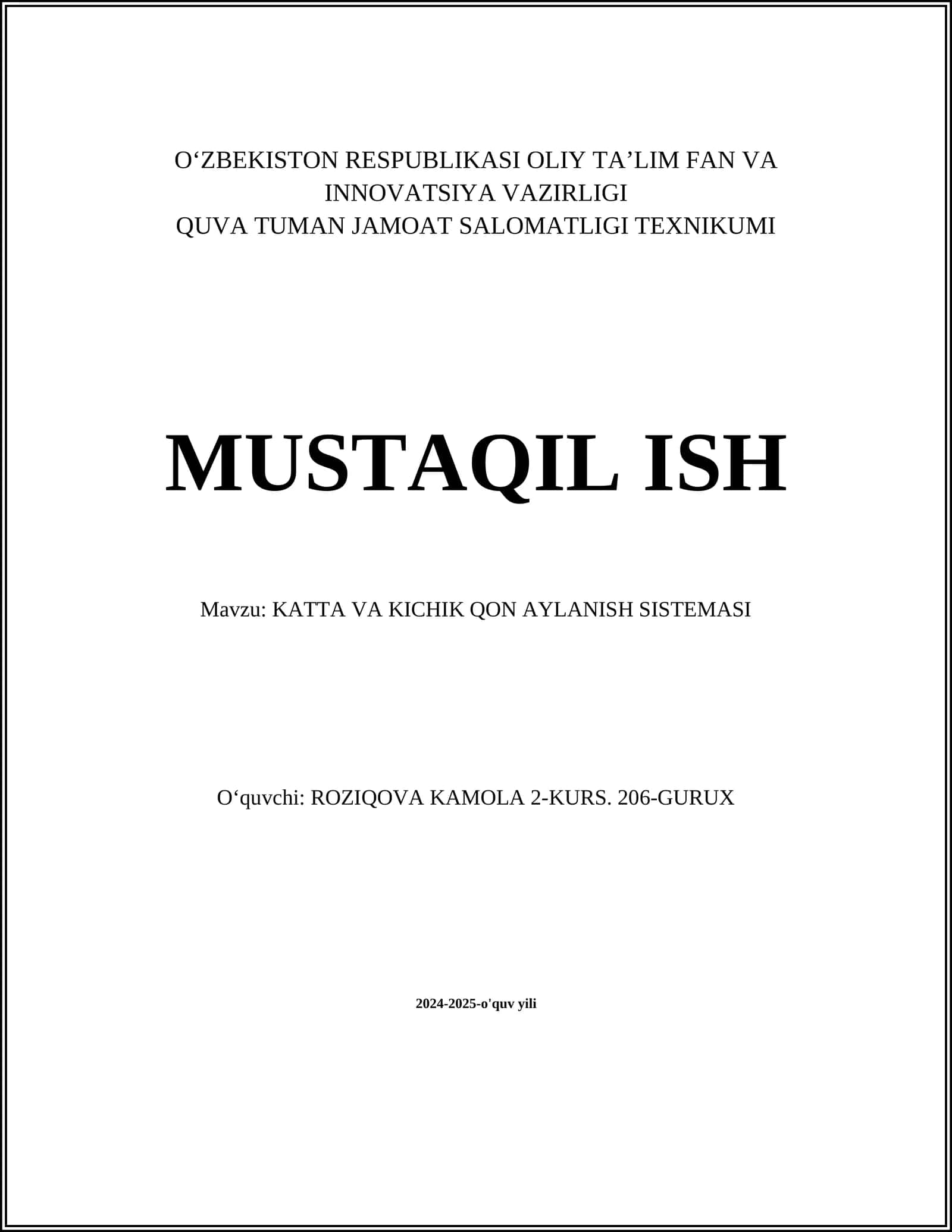 KATTA VA KICHIK QON AYLANISH SISTEMASI 1