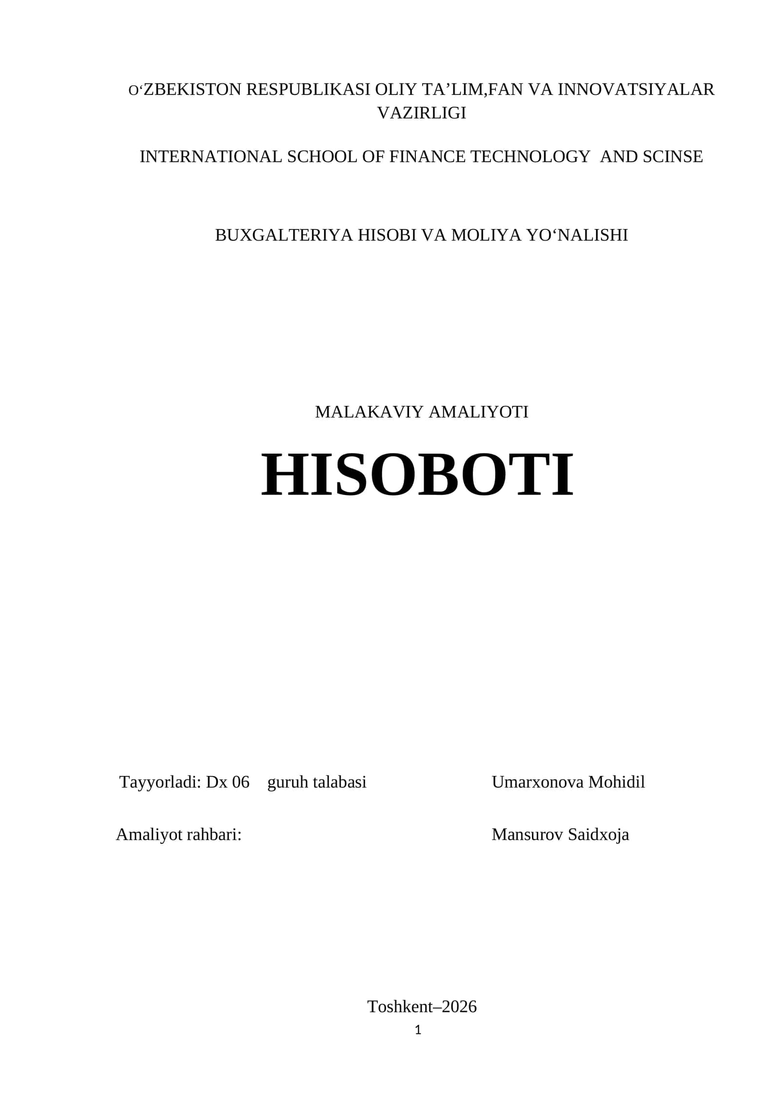 MALAKAVIY AMALIYOTI 1