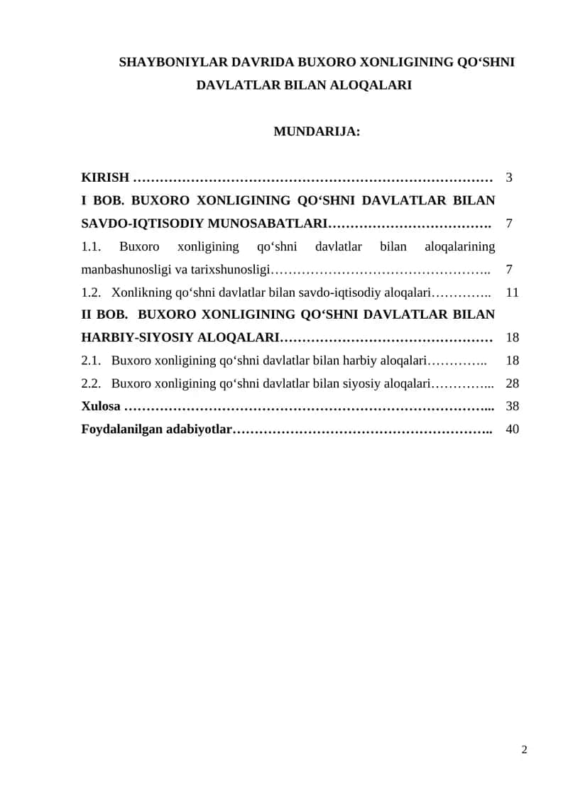 SHAYBONIYLAR DAVRIDA BUXORO XONLIGINING QO‘SHNI DAVLATLAR BILAN ALOQALARI 1