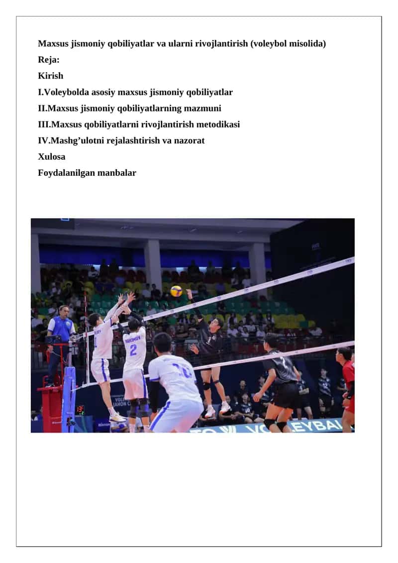 Maxsus jismoniy qobiliyatlar va ularni rivojlantirish (voleybol misolida) 1