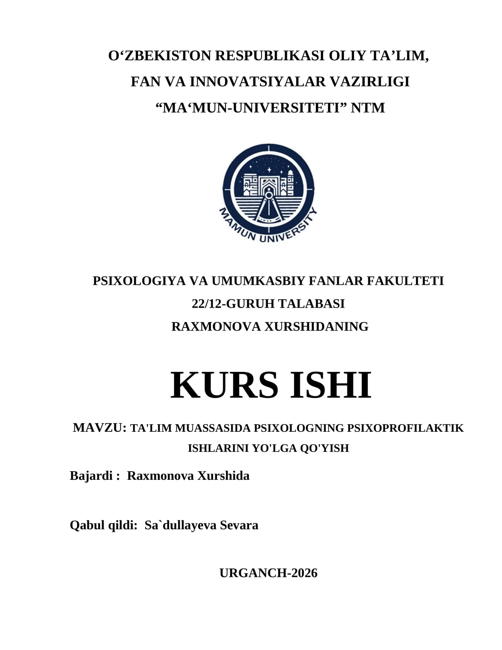 TA'LIM MUASSASIDA PSIXOLOGNING PSIXOPROFILAKTIK ISHLARINI YO'LGA QO'YISH 1