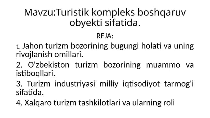 Turistik kompleks boshqaruv obyekti sifatida 1