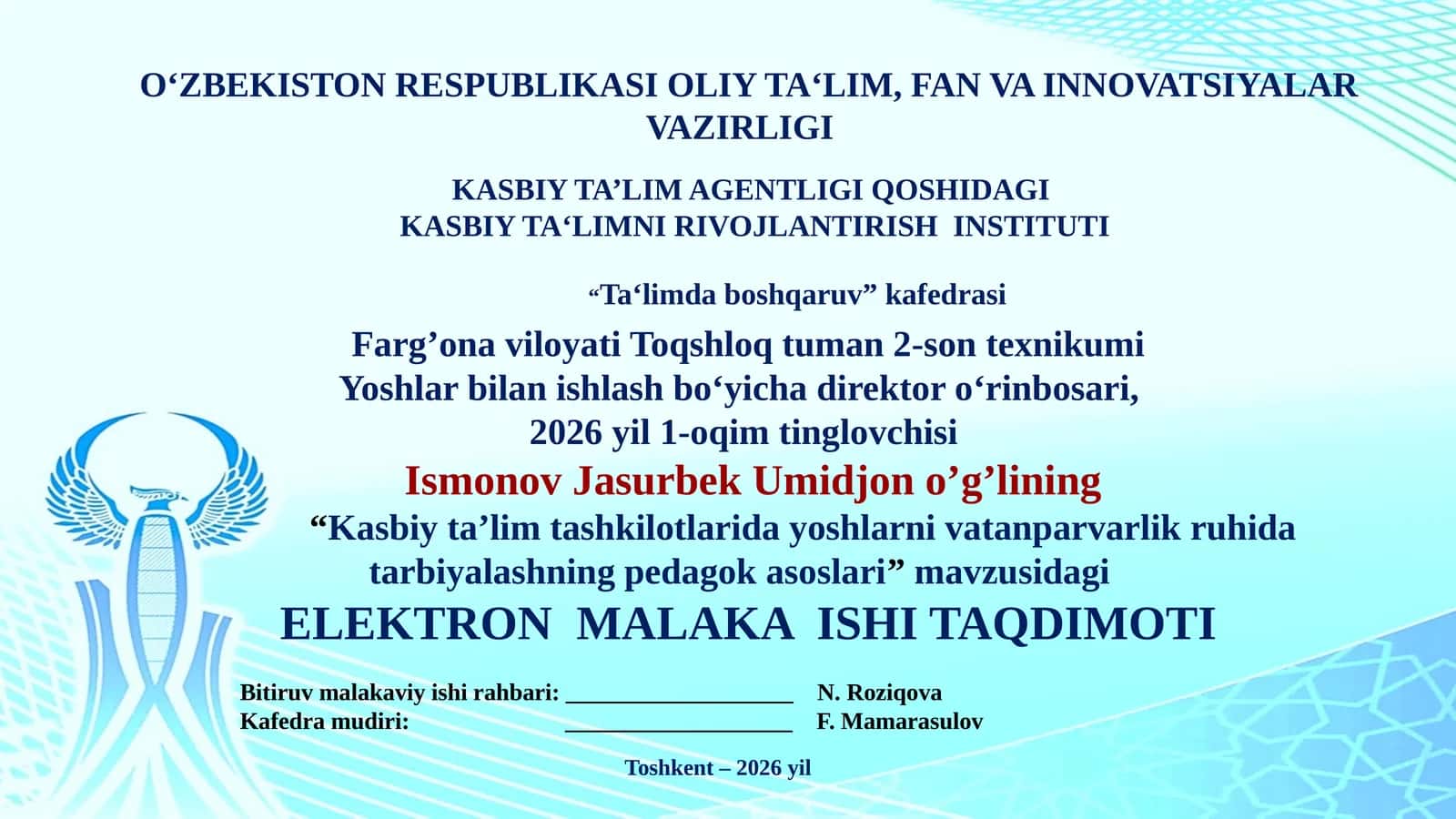 Elektron malaka ishi taqdimoti 1