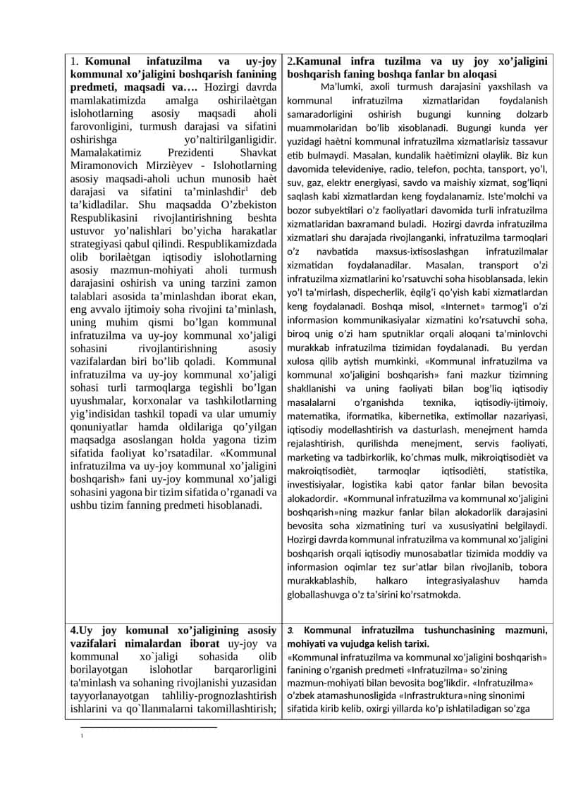 Kommunal Infrastruktur va Uy-Joy Kommunal Xo’jaligini Boshqarish Fanining Maqsadi 1