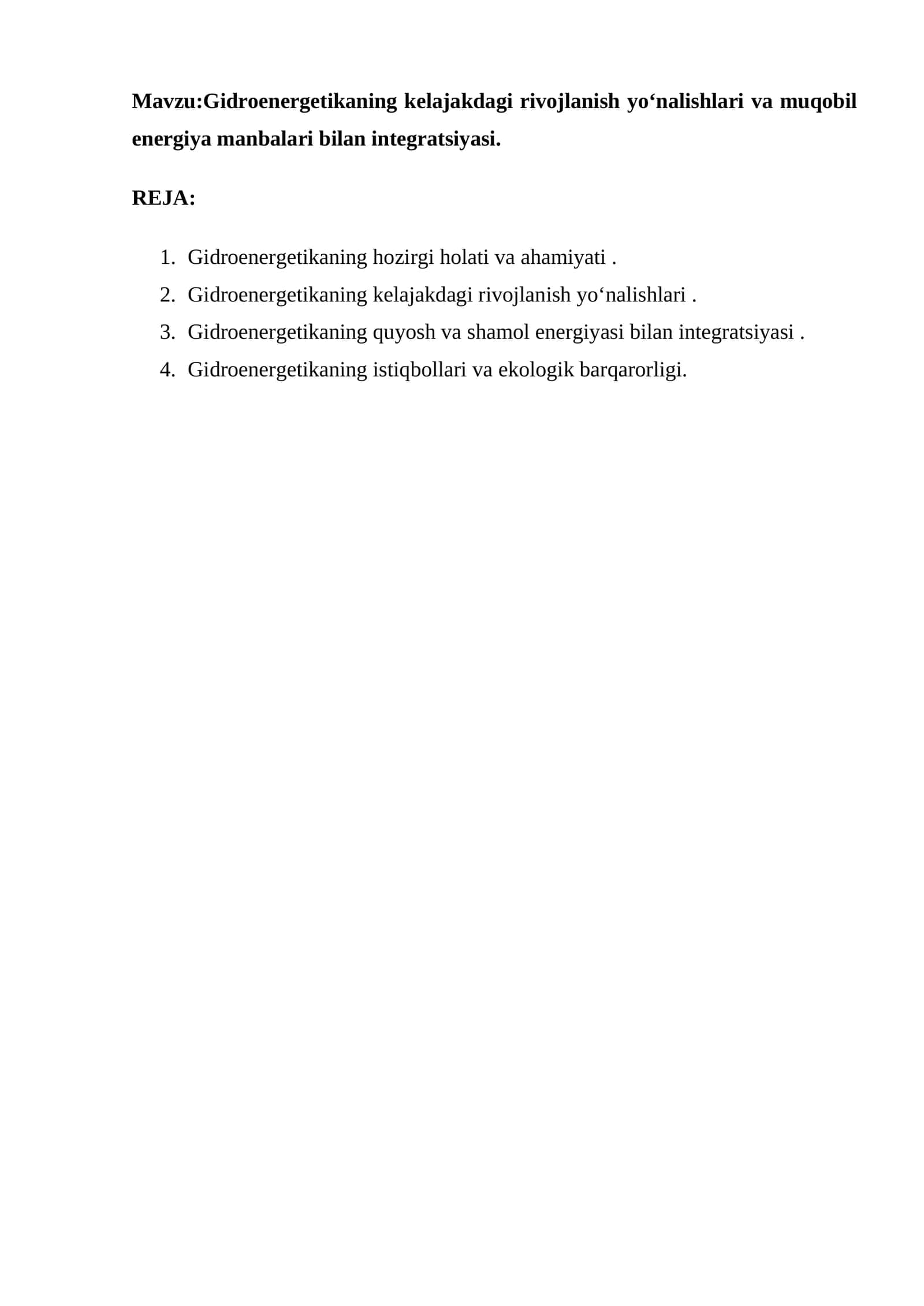 Gidroenergetikaning kelajakdagi rivojlanish yo‘nalishlari va muqobil energiya manbalari bilan integratsiyasi 1