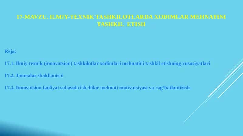 Ilmiy-Texnik tashkilotlarda Mehnat faoliyatini tashkil etish 1