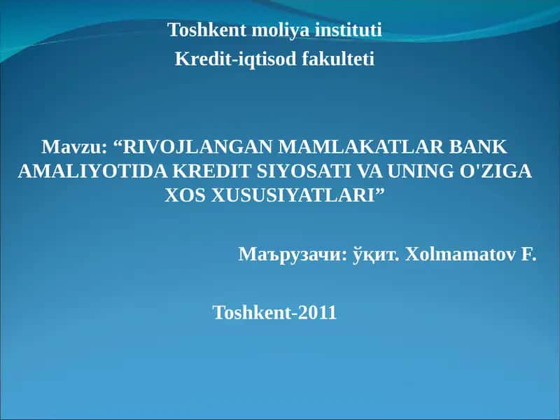 RIVOJLANGAN MAMLAKATLAR BANK AMALIYOTIDA KREDIT SIYOSATI VA UNING O'ZIGA XOS XUSUSIYATLARI 1