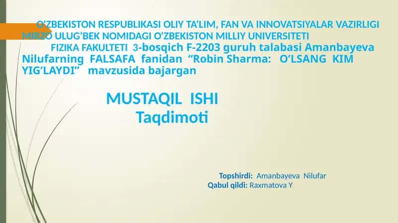 Robin Sharma: O’LSANG KIM YIG’LAYDI 1