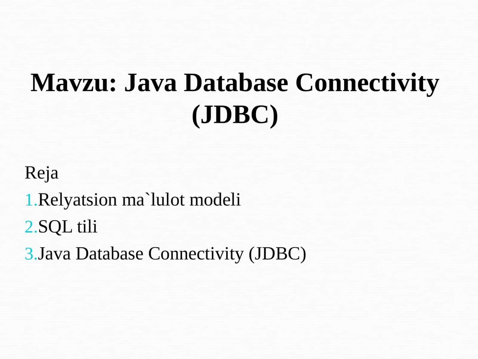 Java Database Connectivity (JDBC) 1