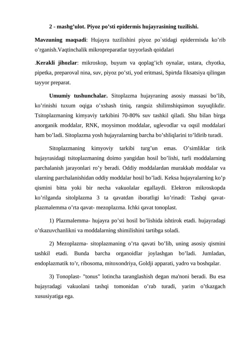Piyoz po’sti epidermisi tuzilishi 1