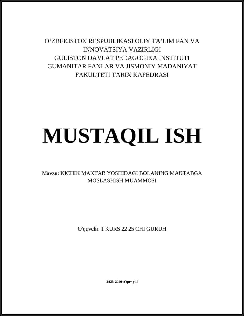 KICHIK MAKTAB YOSHIDAGI BOLANING MAKTABGA MOSLASHISH MUAMMOSI 1