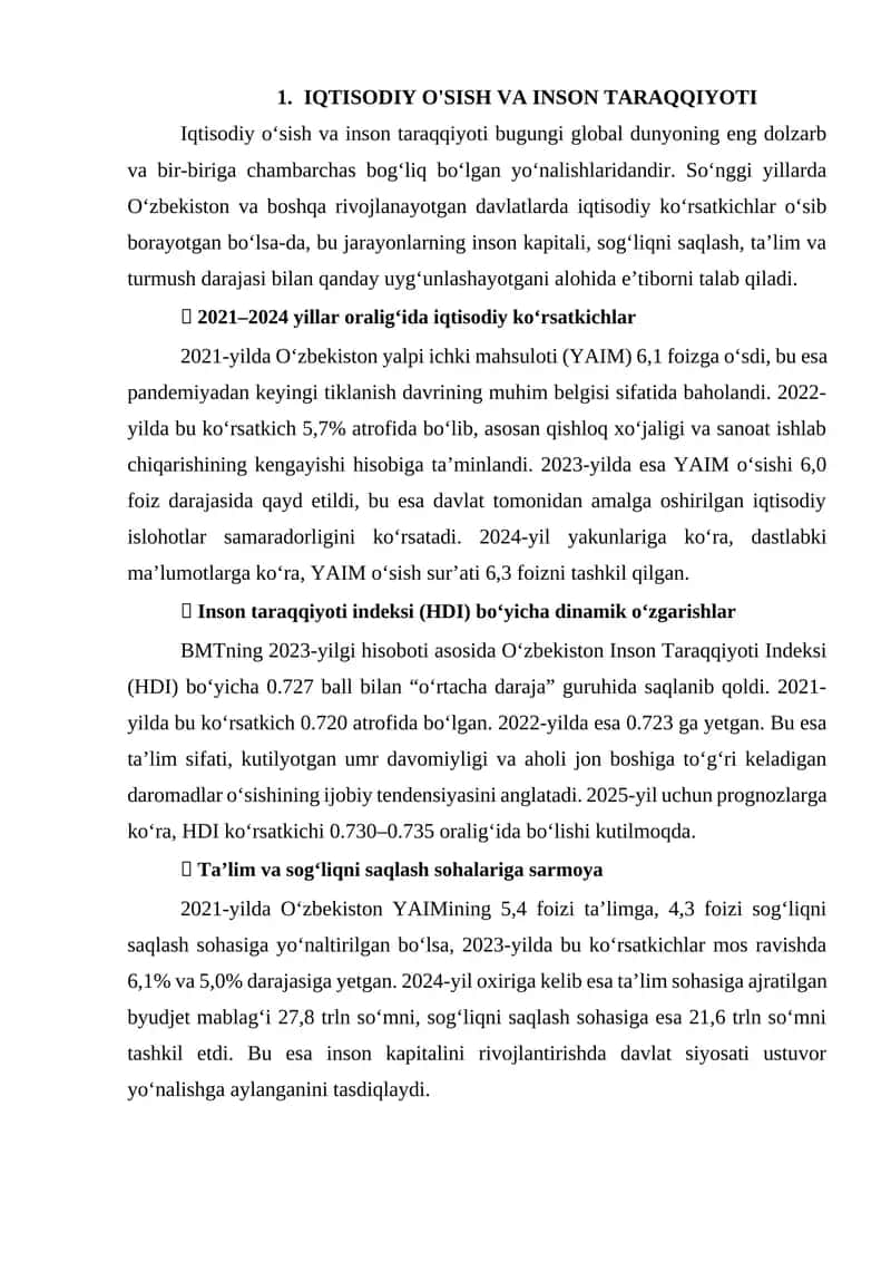 IQTISODIY O'SISH VA INSON TARAQQIYOTI 1