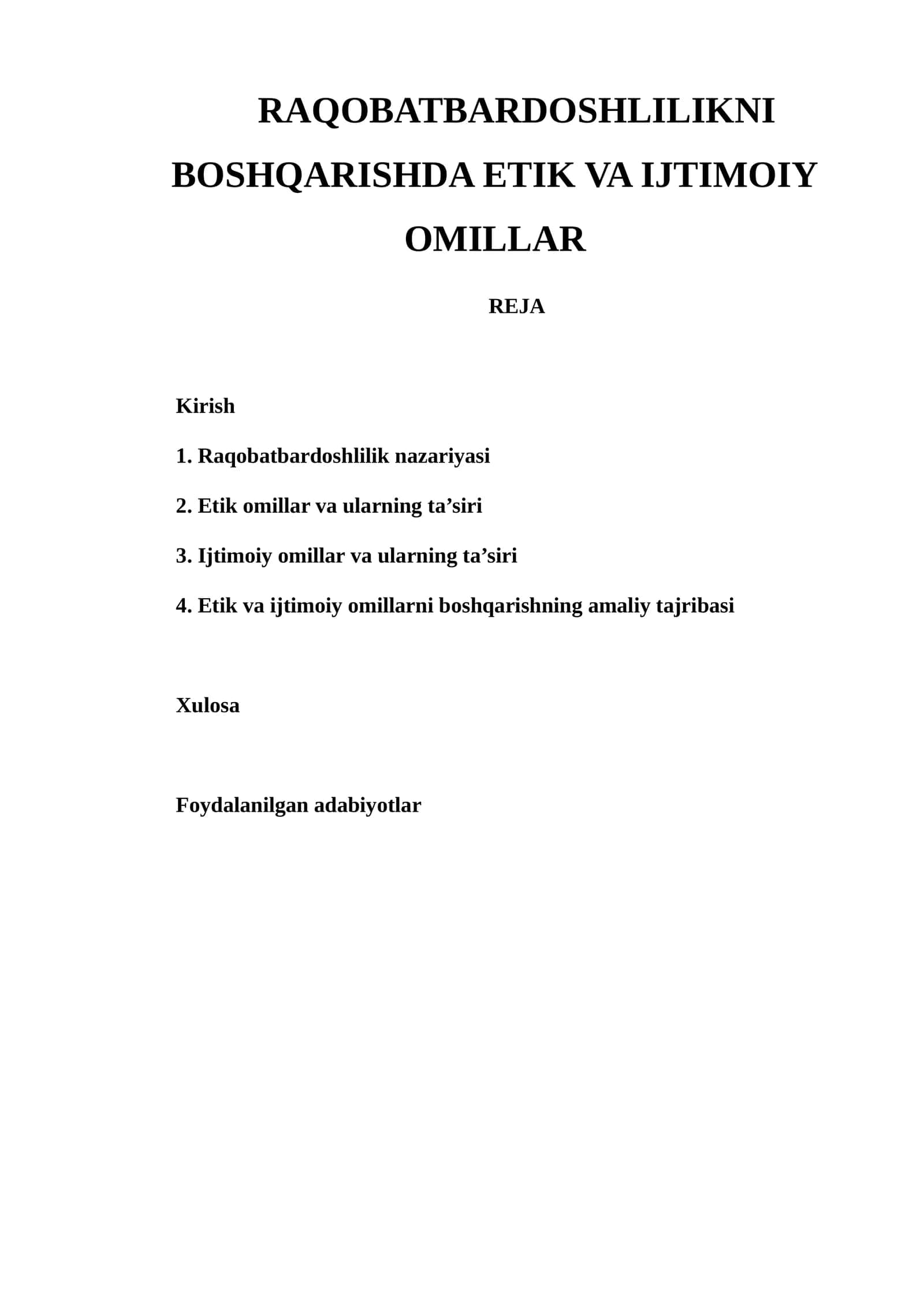 Raqobatbardoshlilikni Boshqarishda Etik va Ijtimoiy Omillar 1