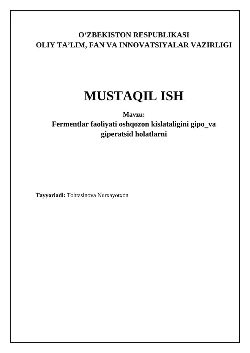 Fermentlar faoliyati oshqozon kislataligini gipo_va giperatsid holatlarni 1