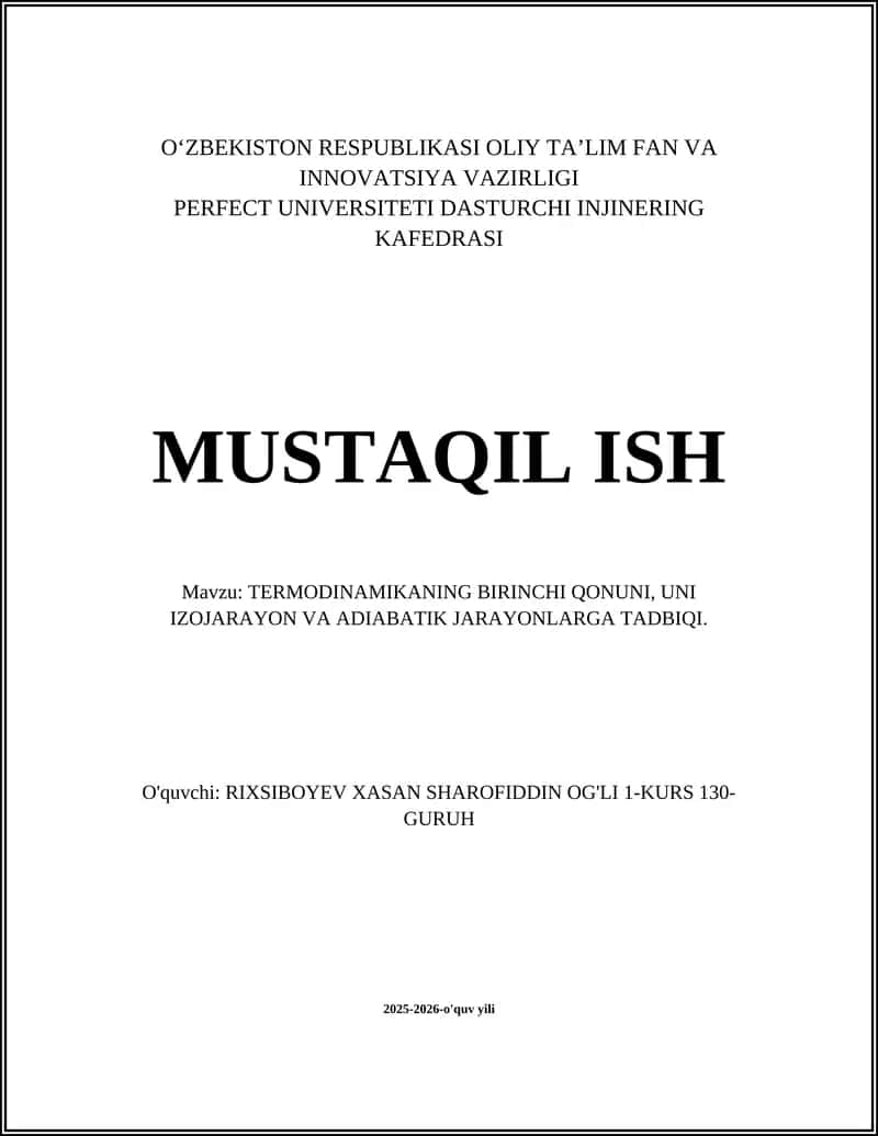 TERMODINAMIKANING BIRINCHI QONUNI 1