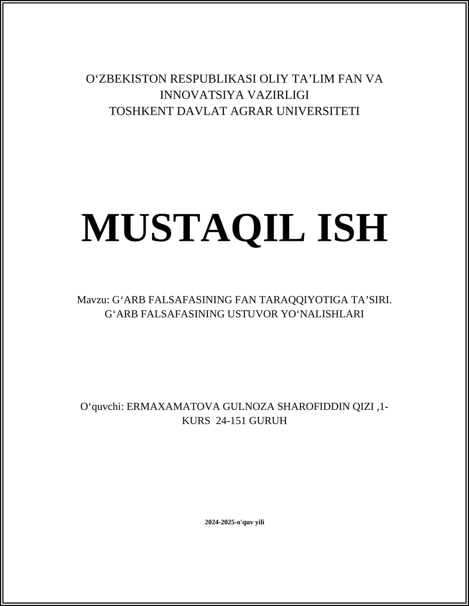GʻARB FALSAFASINING FAN TARAQQIYOTIGA TAʼSIRI 1