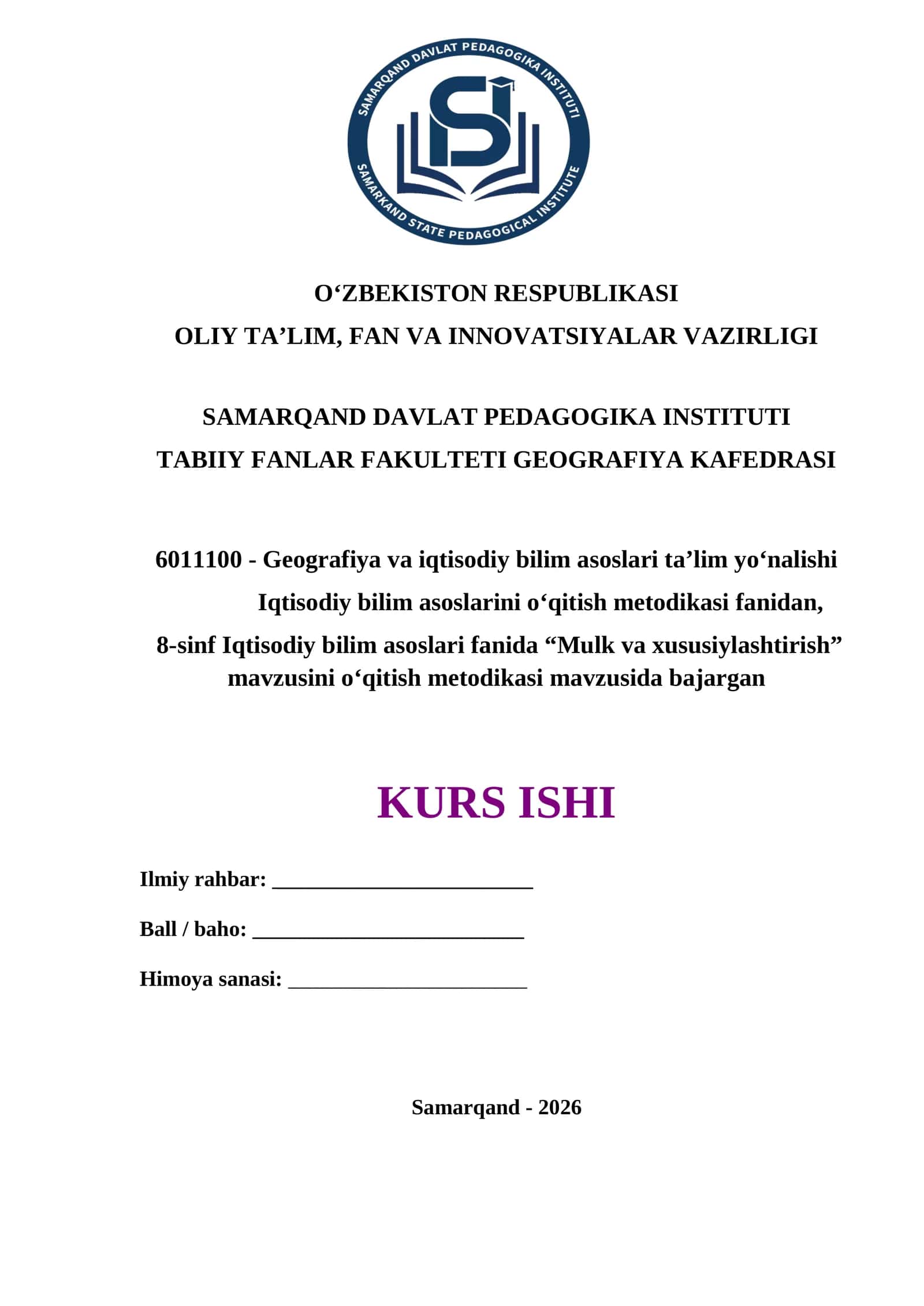 8-sinf Iqtisodiy bilim asoslari fanida “Mulk va xususiylashtirish” mavzusini o‘qitish metodikasi 1