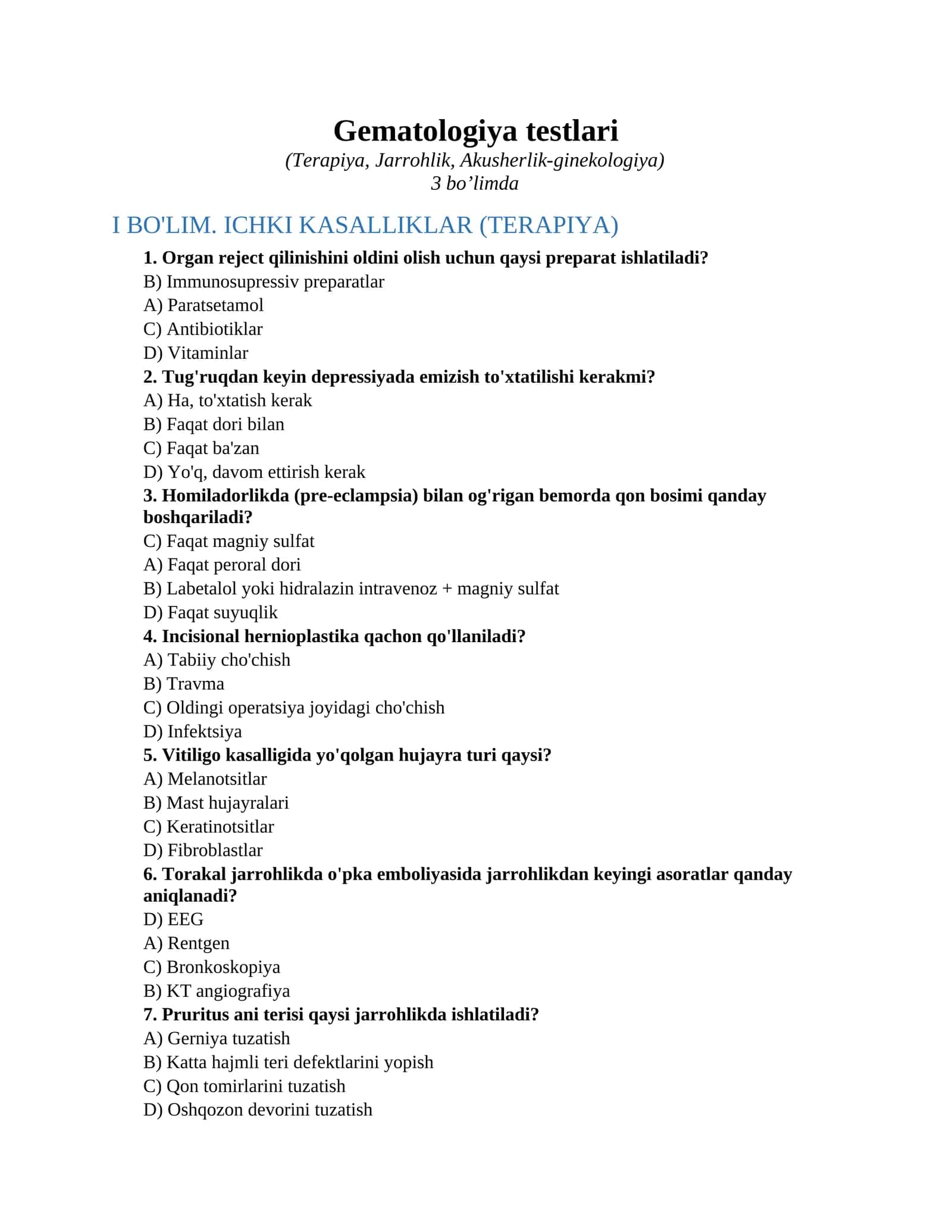Gematologiya testlari 1