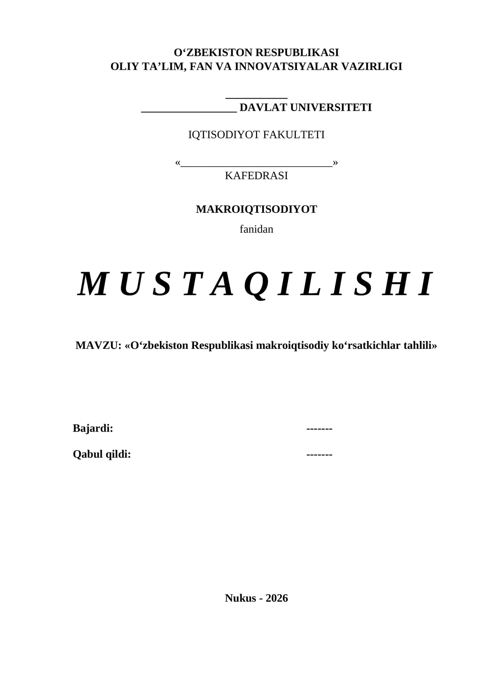 O‘zbekiston Respublikasi makroiqtisodiy ko‘rsatkichlar tahlili 1
