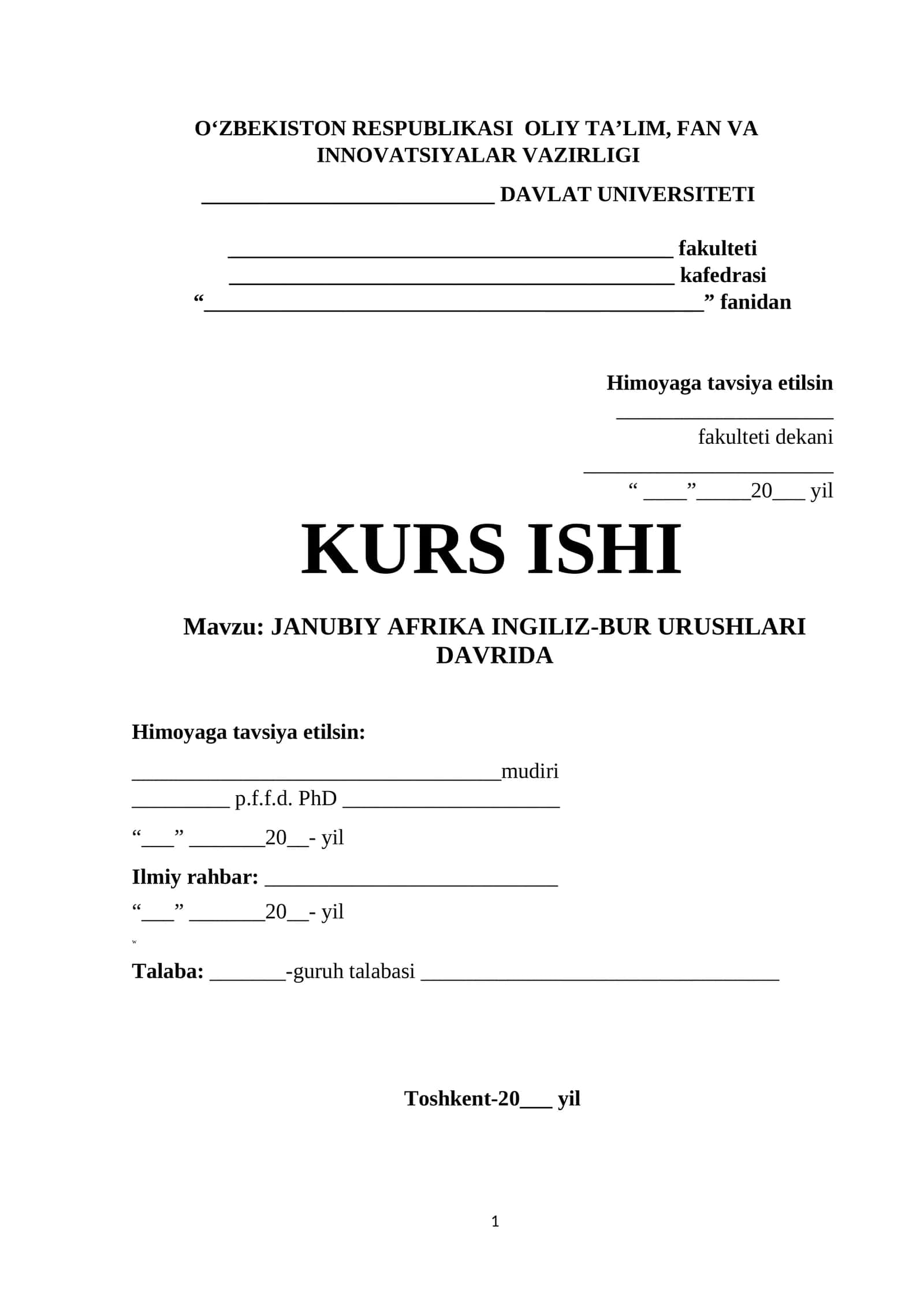 JANUBIY AFRIKA INGILIZ-BUR URUSHLARI DAVRIDA 1