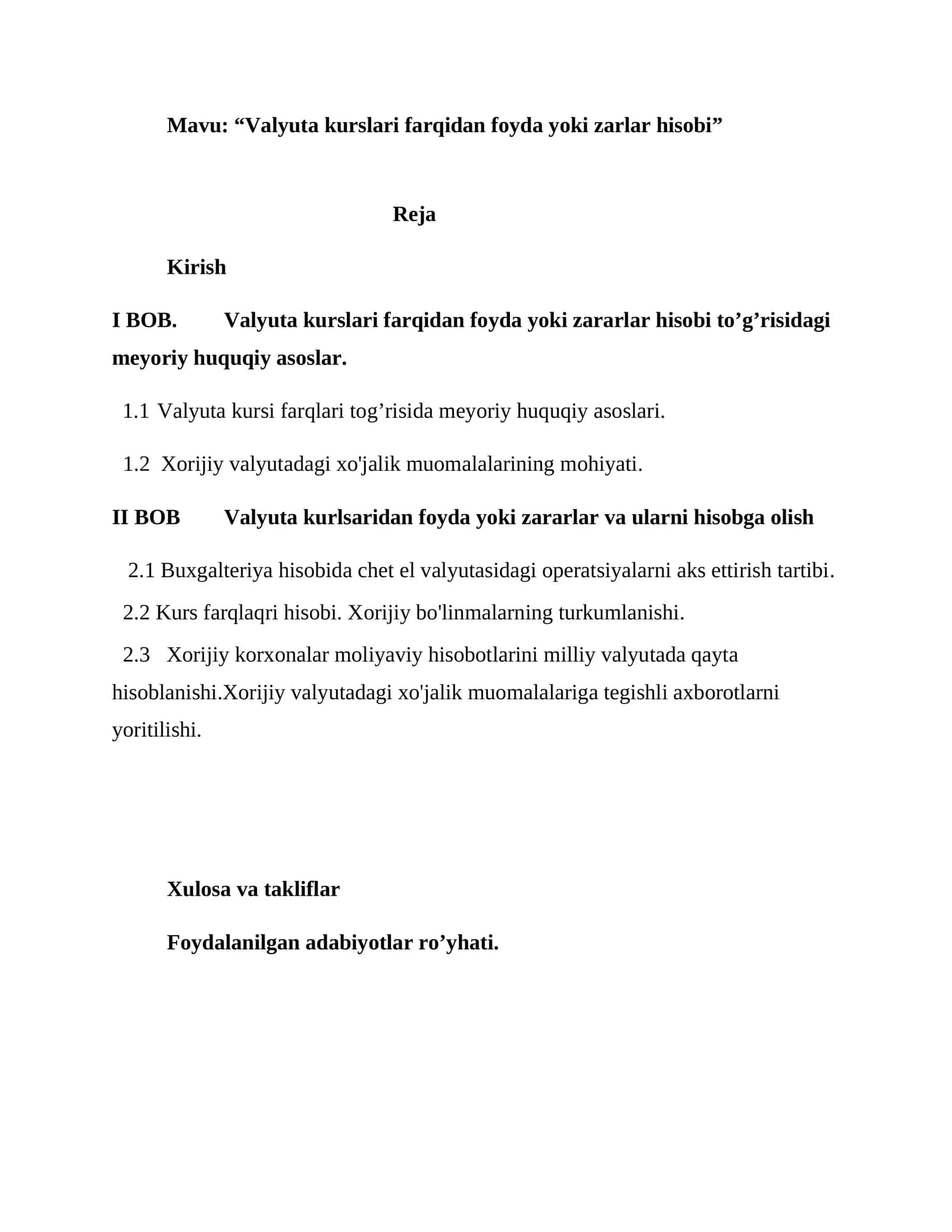 Valyuta kurslari farqidan foyda yoki zarlar hisobi 1