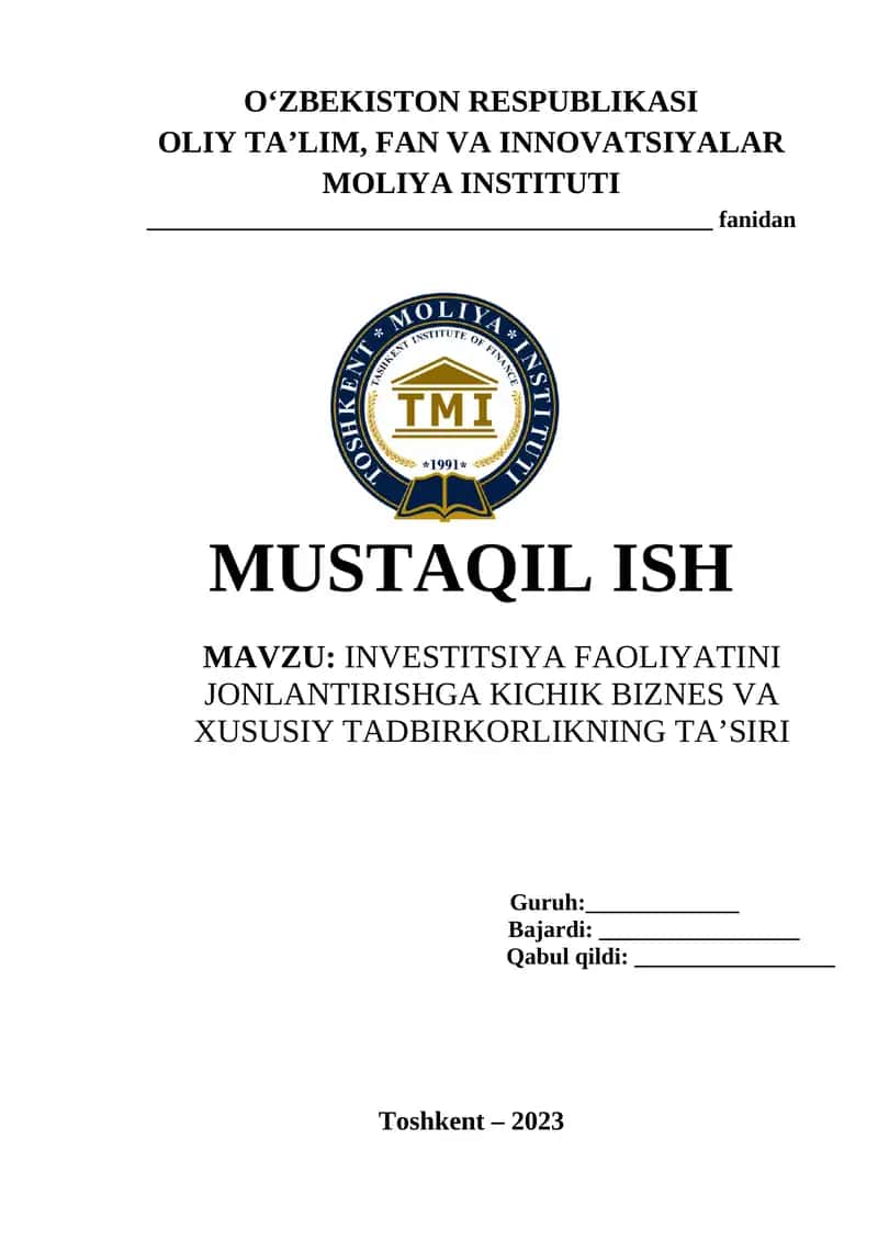 INVESTITSIYA FAOLIYATINI JONLANTIRISHGA KICHIK BIZNES VA XUSUSIY TADBIRKORLIKNING TA’SIRI 1