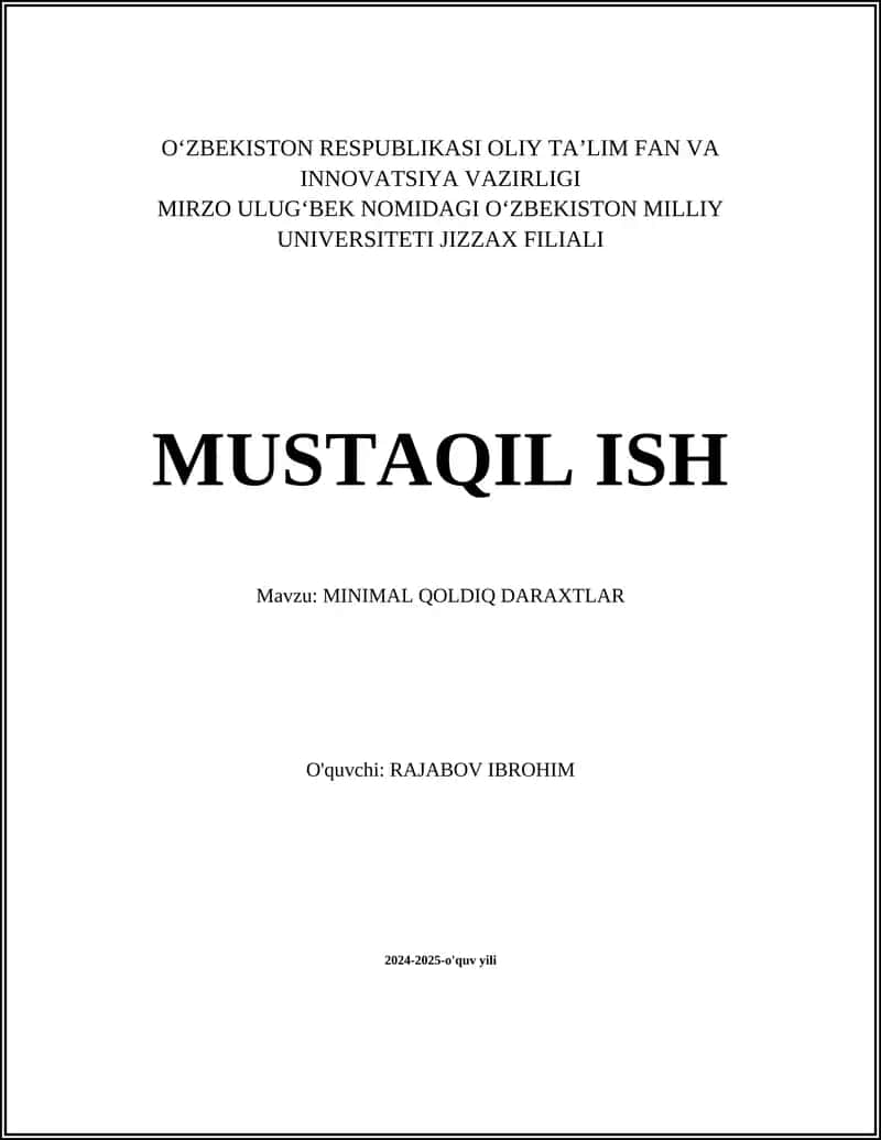 Minimal Qoldiq Daraxtlar 1