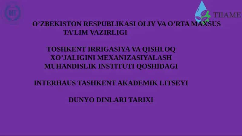 DUNYO DINLARI TARIXI 1