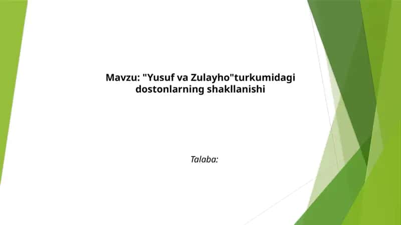 "Yusuf va Zulayho" turkumidagi dostonlarning shakllanishi 1