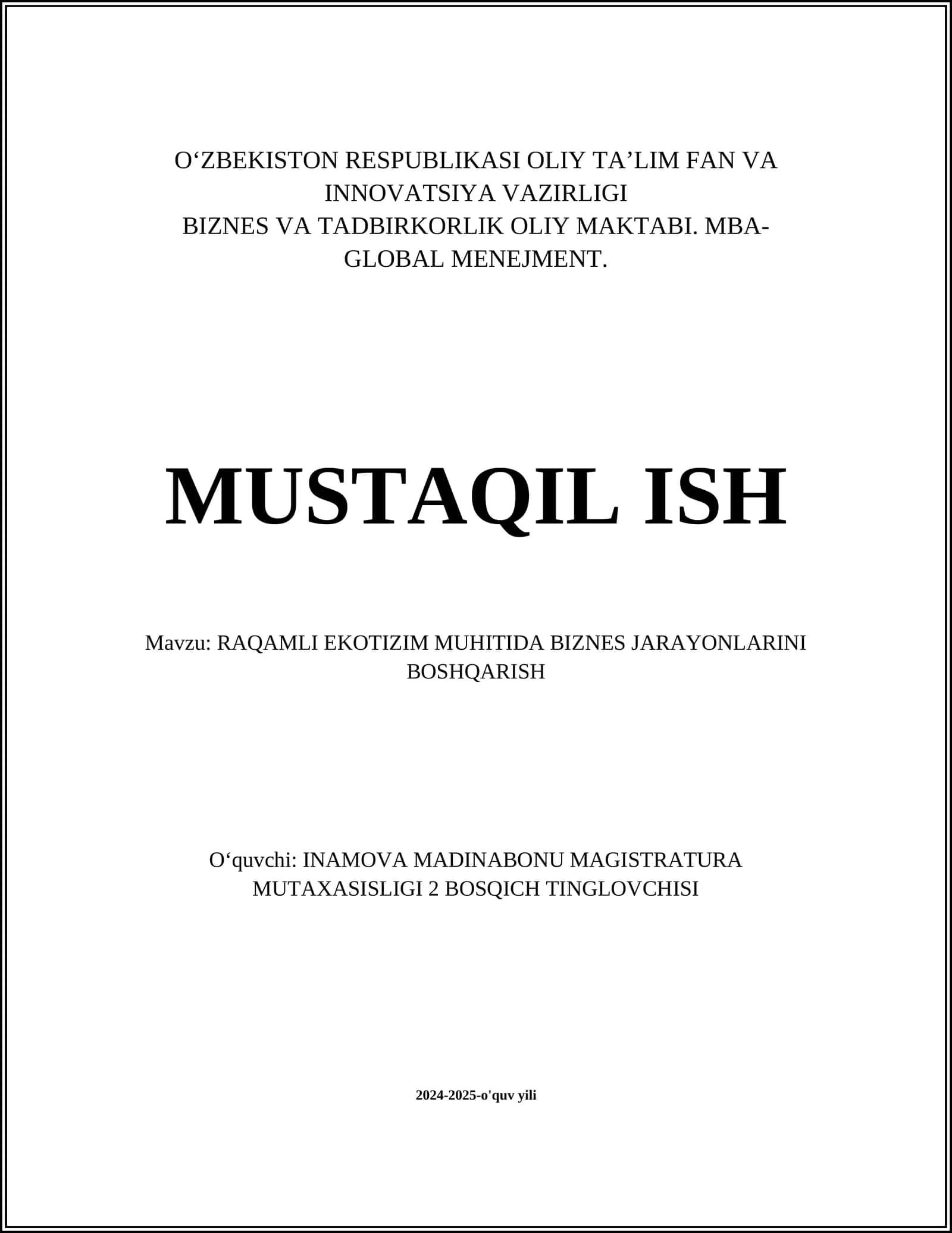 RAQAMLI EKOTIZIM MUHITIDA BIZNES JARAYONLARINI BOSHQARISH 1
