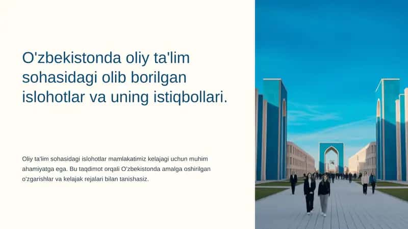 O'zbekistonda oliy ta'lim sohasidagi olib borilgan islohotlar va uning istiqbollari 1