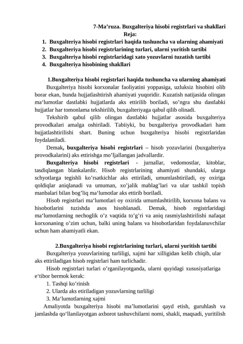 Buxgalteriya hisobi registrlari va shakllari 1