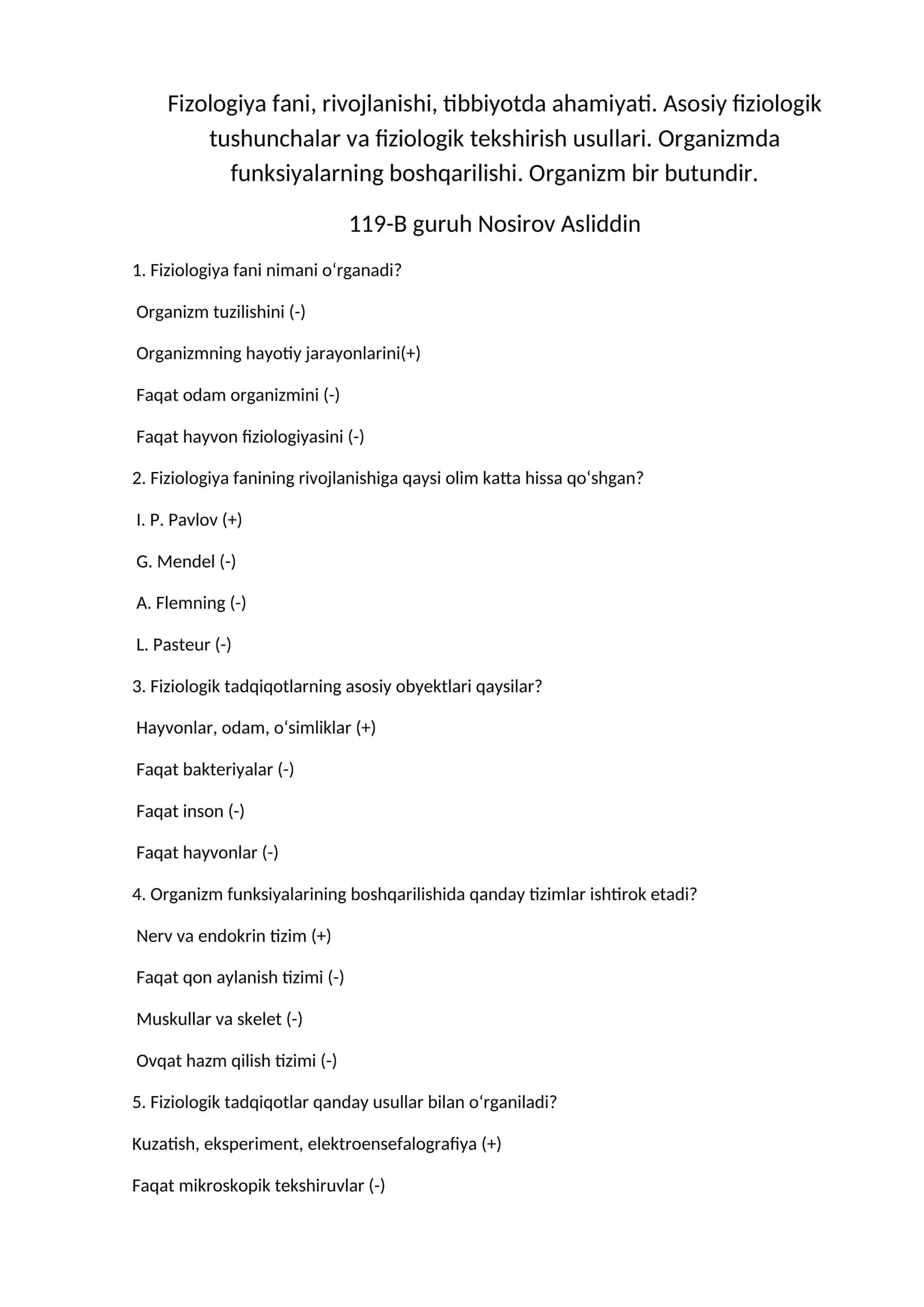 Fiziologiya fanining rivojlanishi va tibbiyotdagi ahamiyati 1