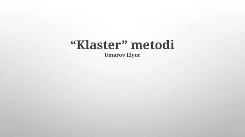 Klasterlash Usullari 1