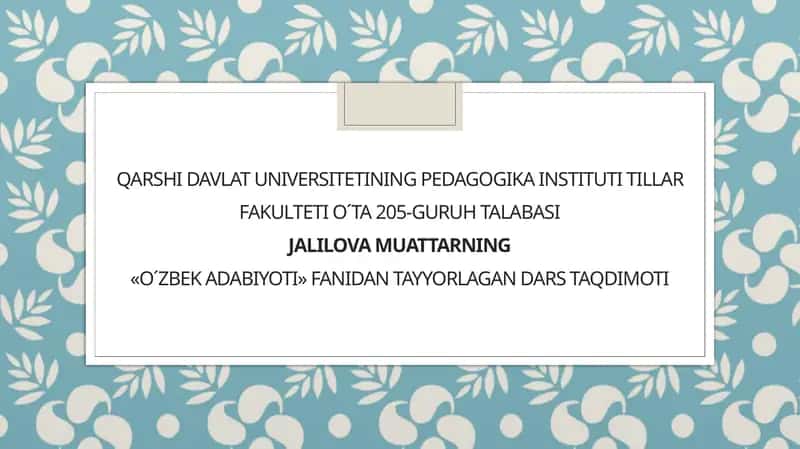Uvaysiy lirikasining g’oyaviy-badiiy xususiyatlari 1
