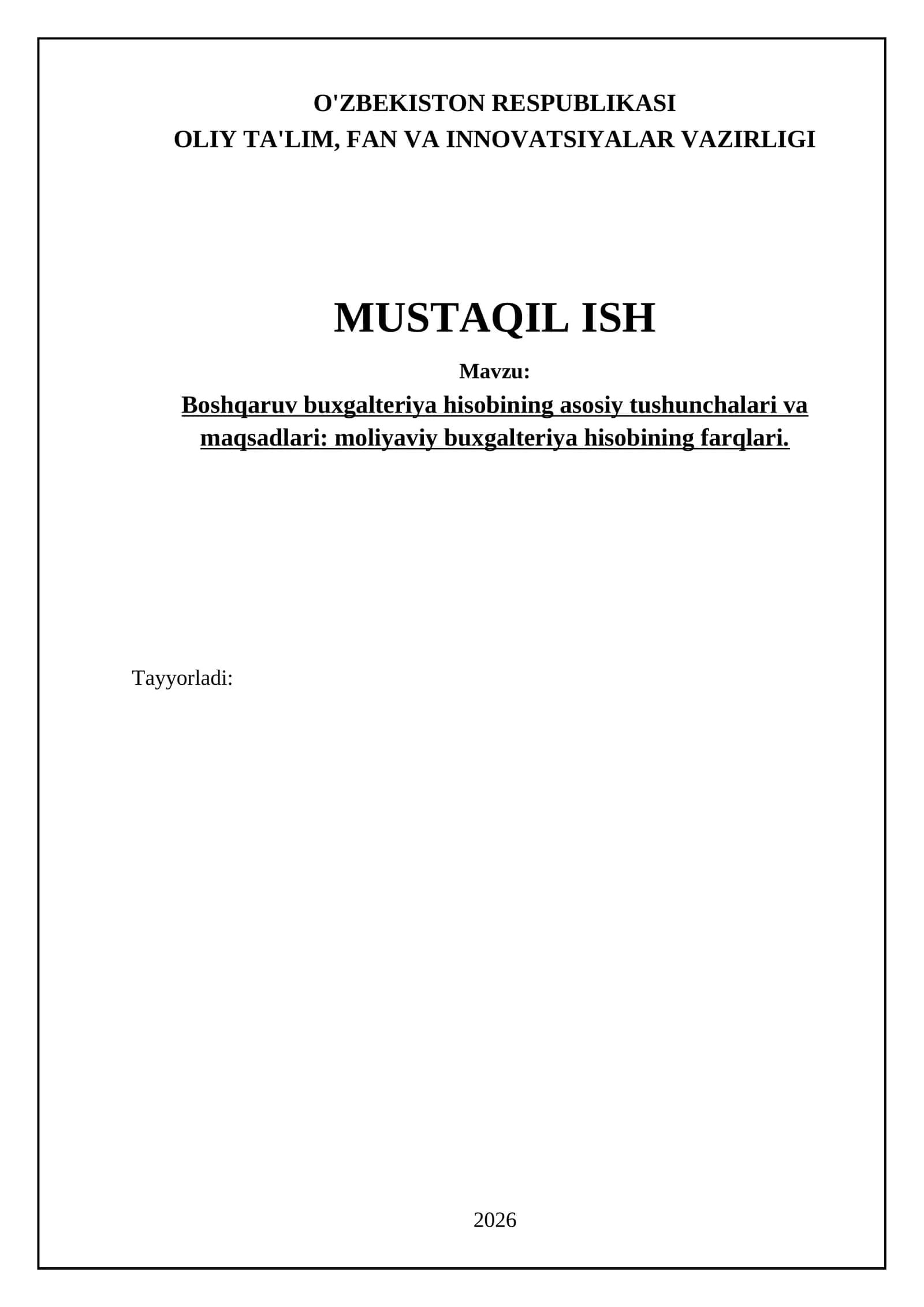 Boshqaruv Buxgalteriya Hisobini Ma'orif va Maqsadlar 1