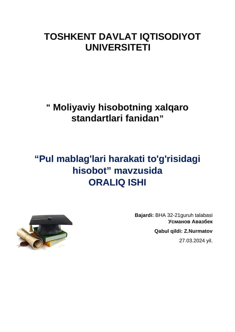 "Pul mablag'lari harakati to'g'risidagi hisobot" 1