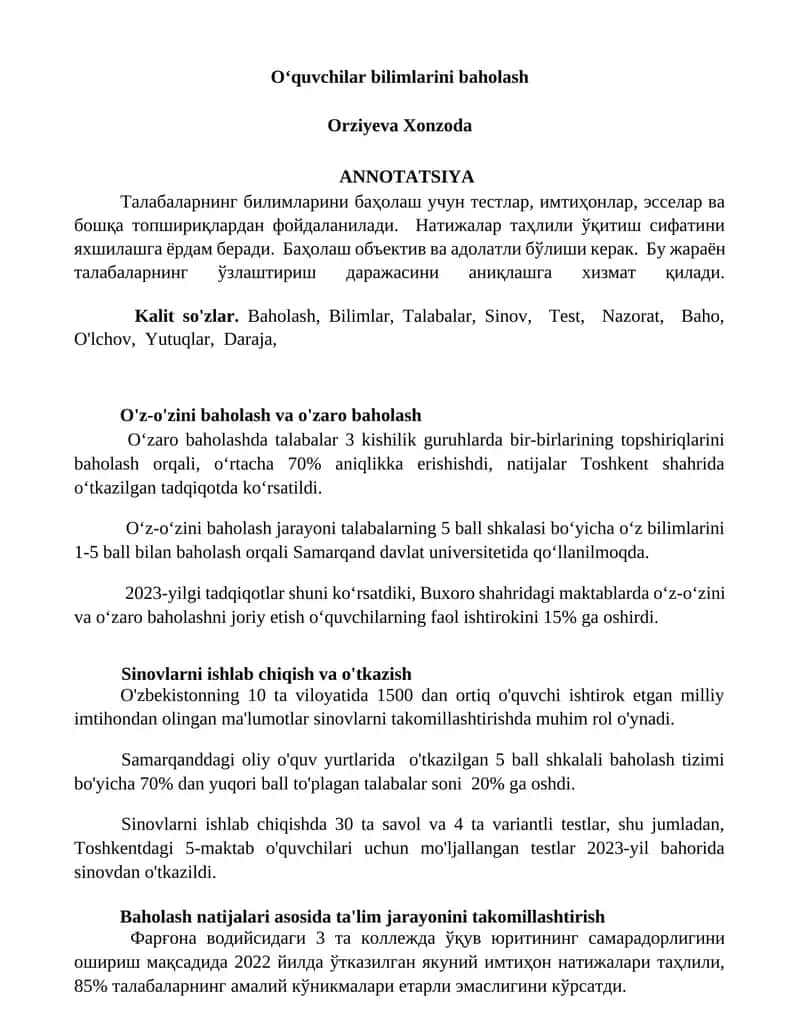 Oʻquvchilar bilimlarini baholash 1