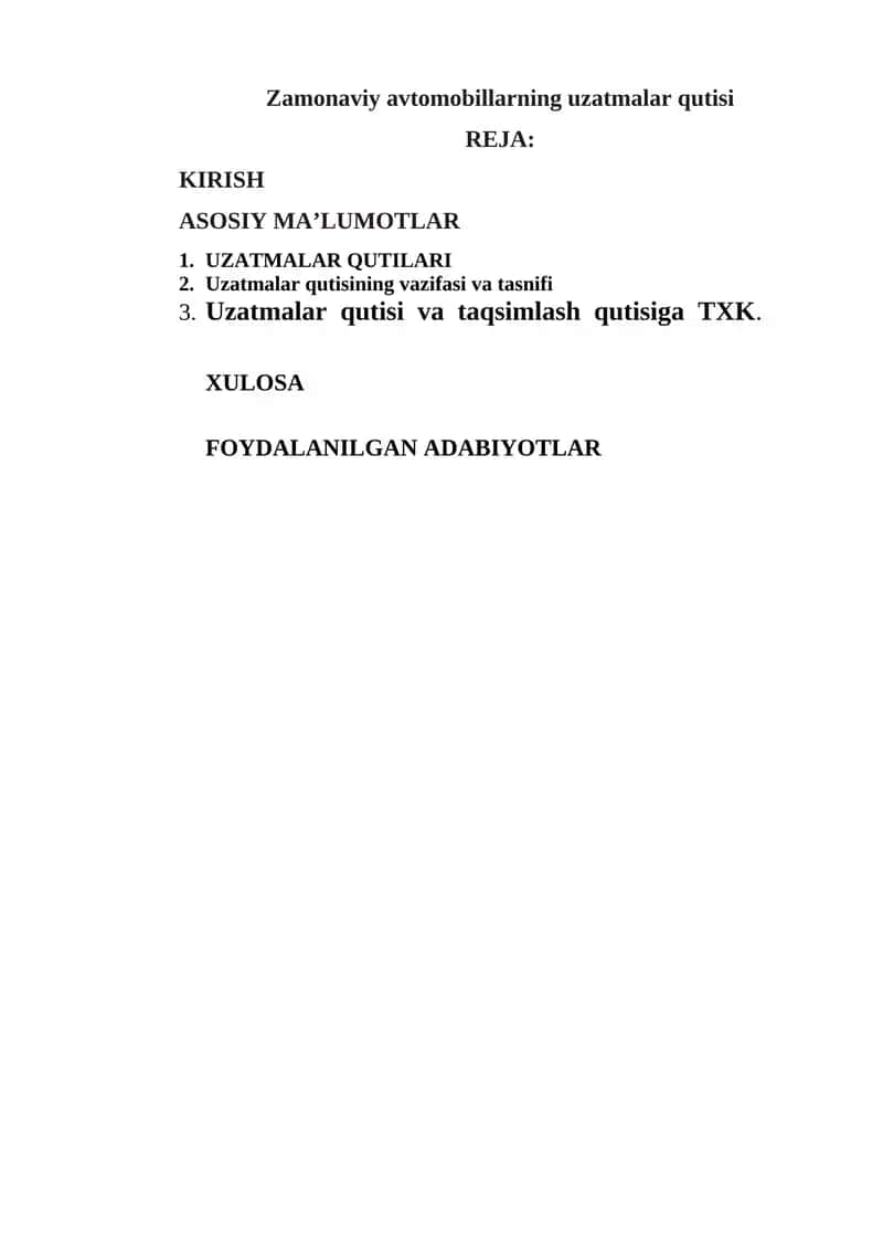 Zamonaviy avtomobillarning uzatmalar qutisi 1