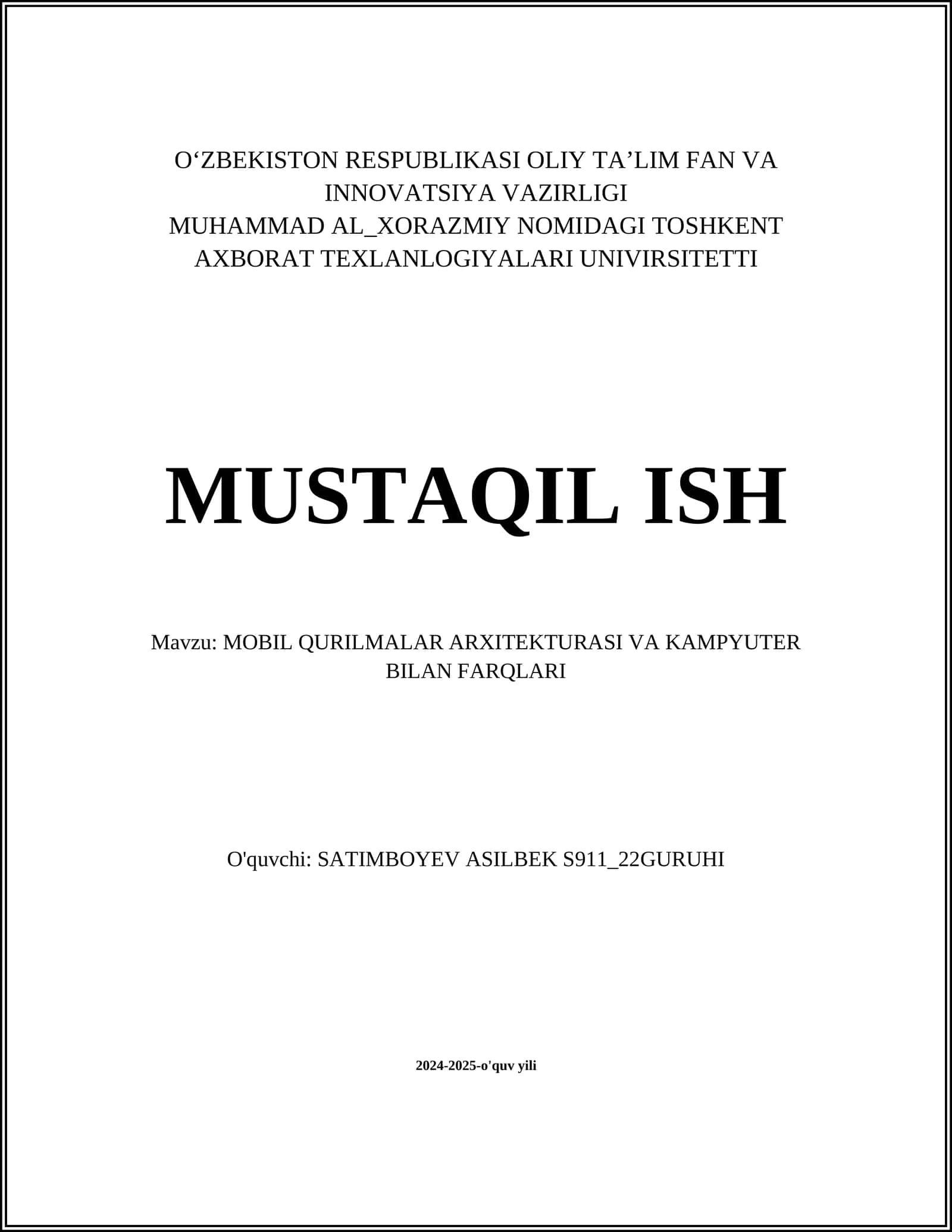 MOBIL QURILMALAR ARXITEKTURASI VA KAMPYUTER BILAN FARQLARI 1