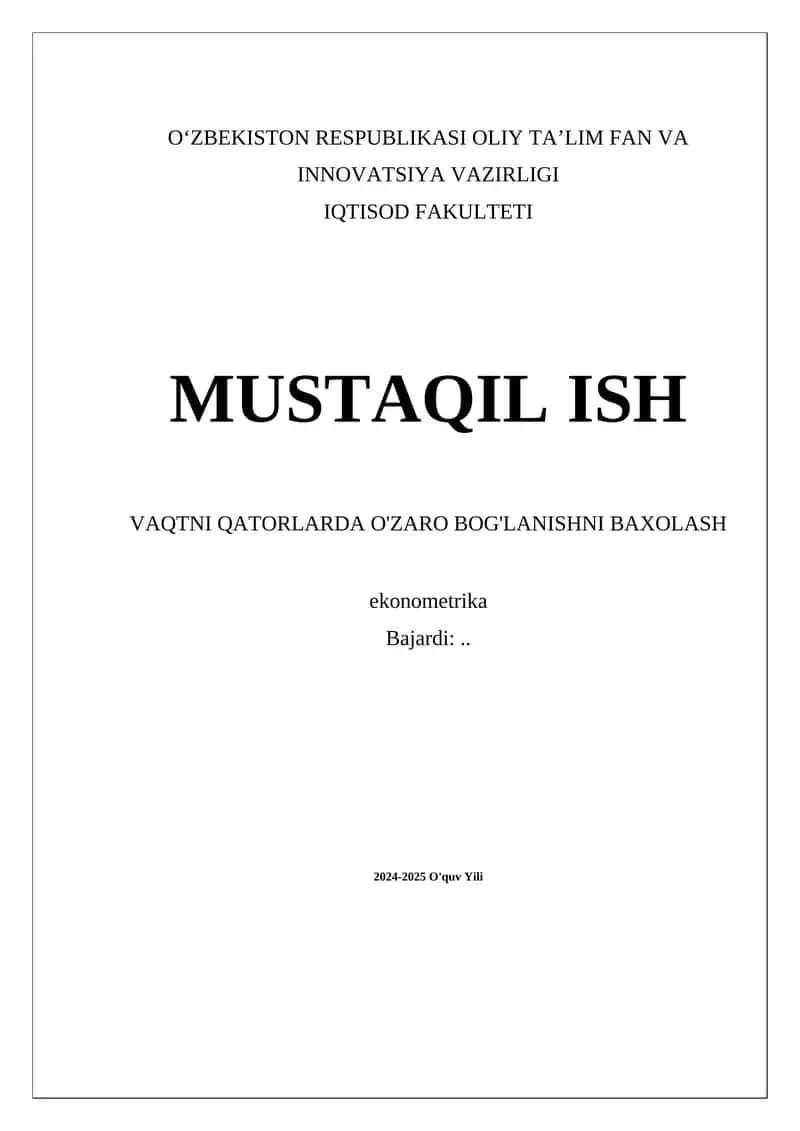Vaqt qatorlari tahlili 1