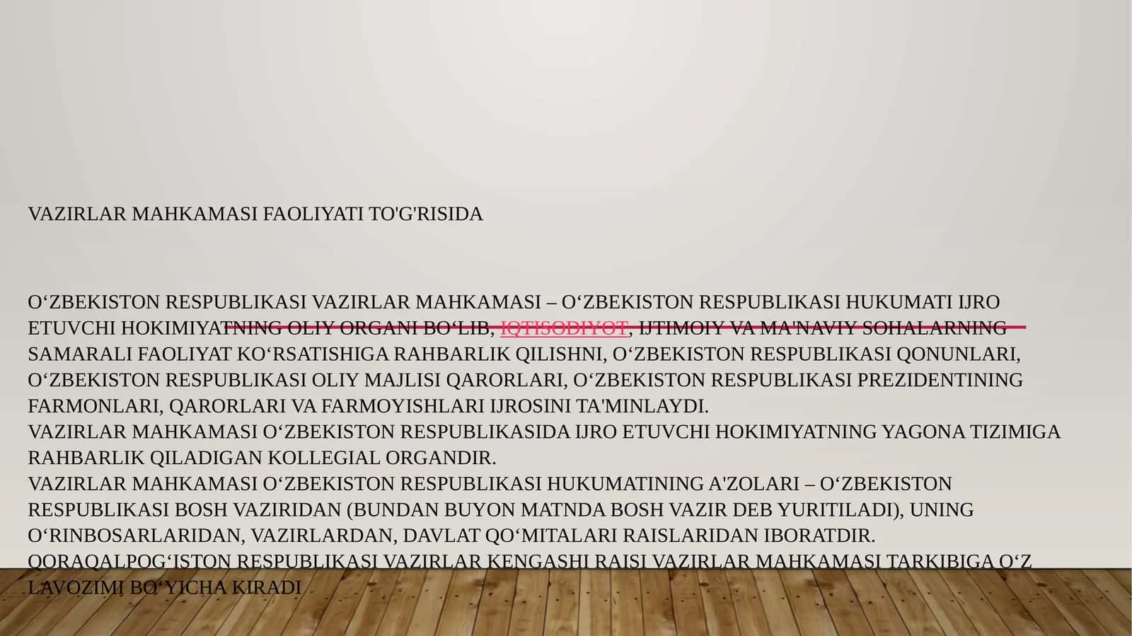 Vazirlar mahkamasi faoliyati to'g'risida 1