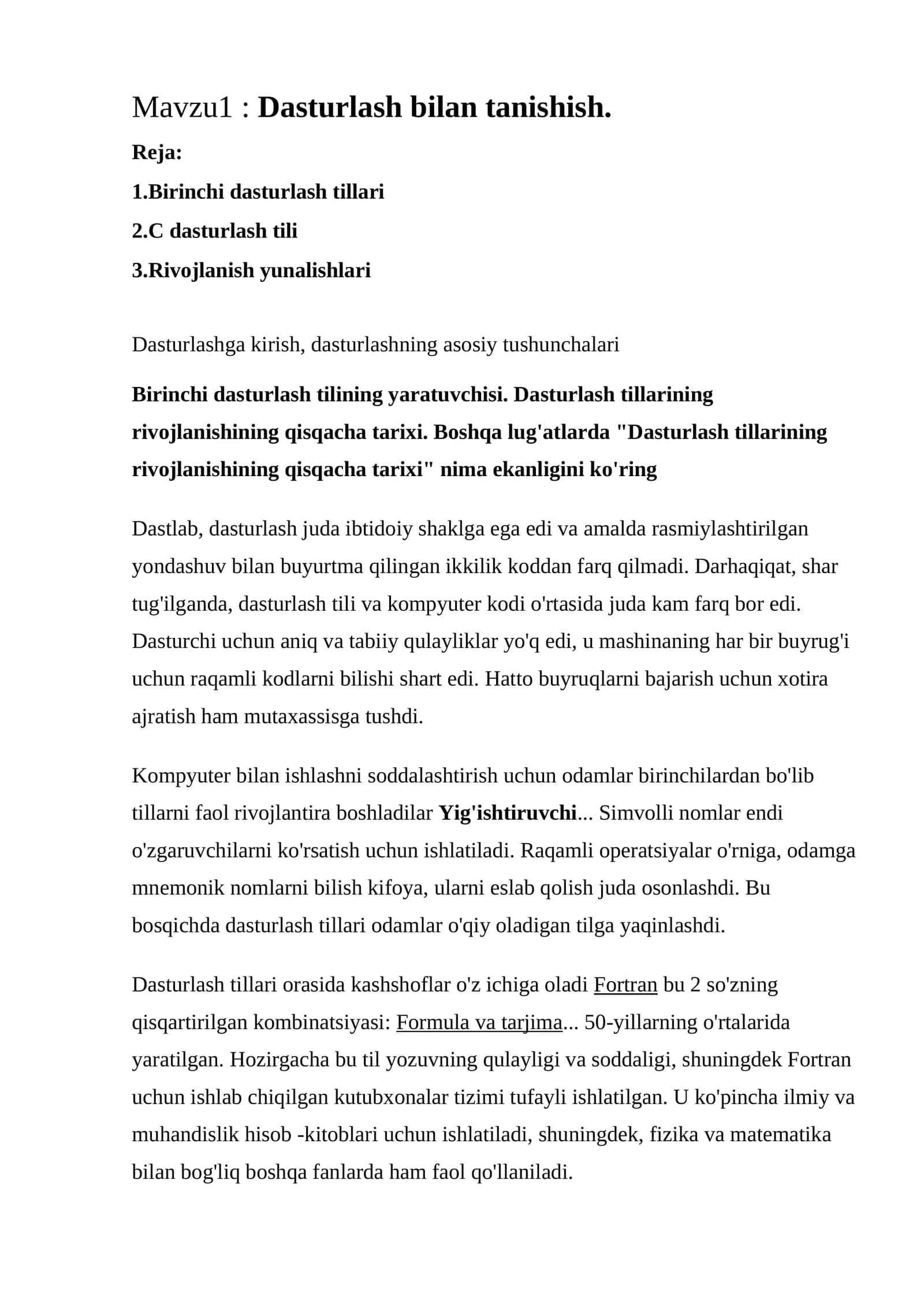 Dasturlash bilan tanishish 1
