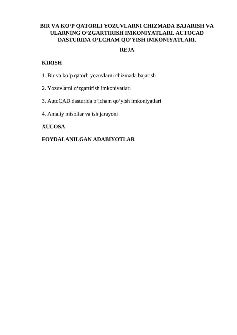 AutoCAD dasturida oʻlcham qoʻyish imkoniyatlari 1
