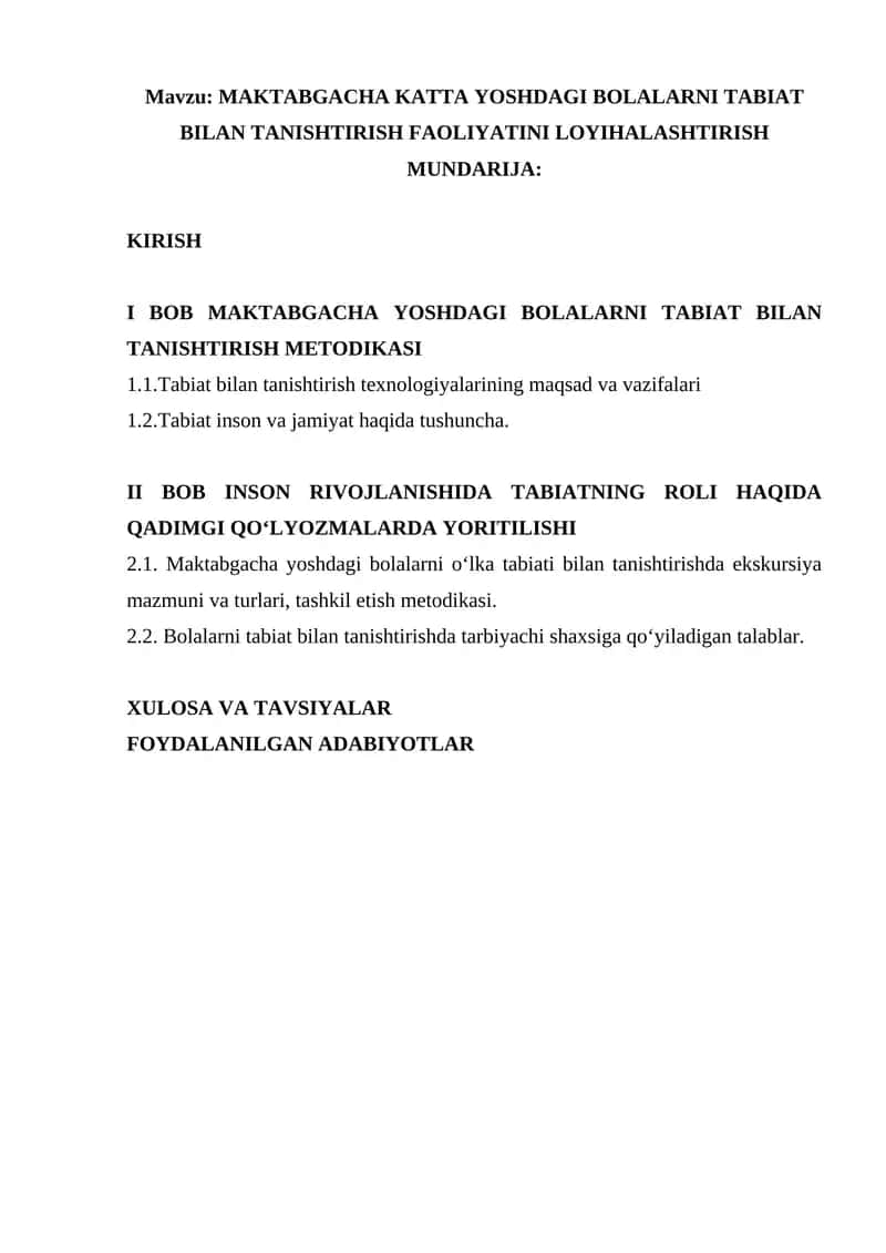 Maktabgacha Katdagi Bolalarni Tabiat Bilan Tanishtirish Faoliyati 1