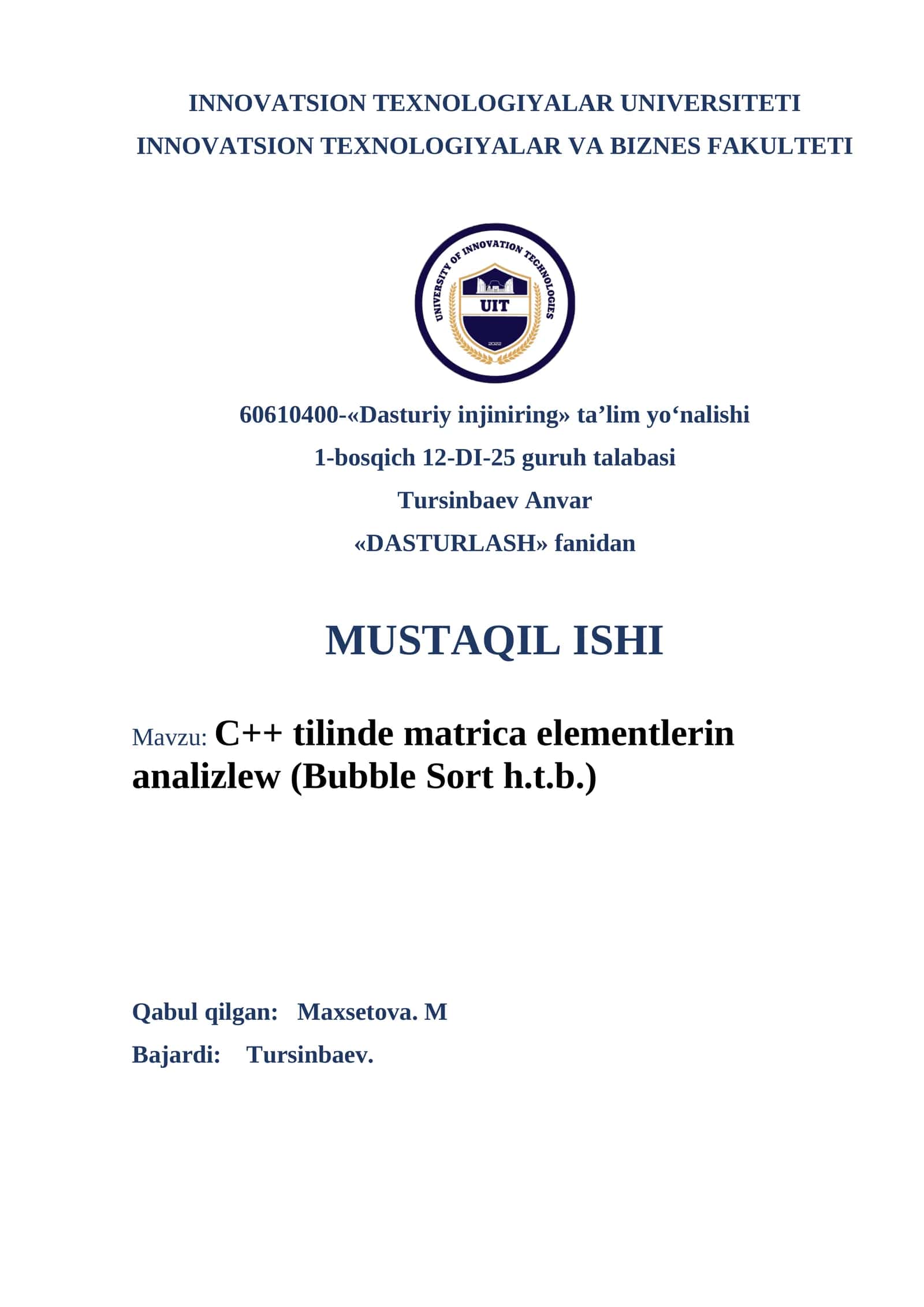C++ tilinde matrica elementlerin analizlew (Bubble Sort h.t.b.) 1