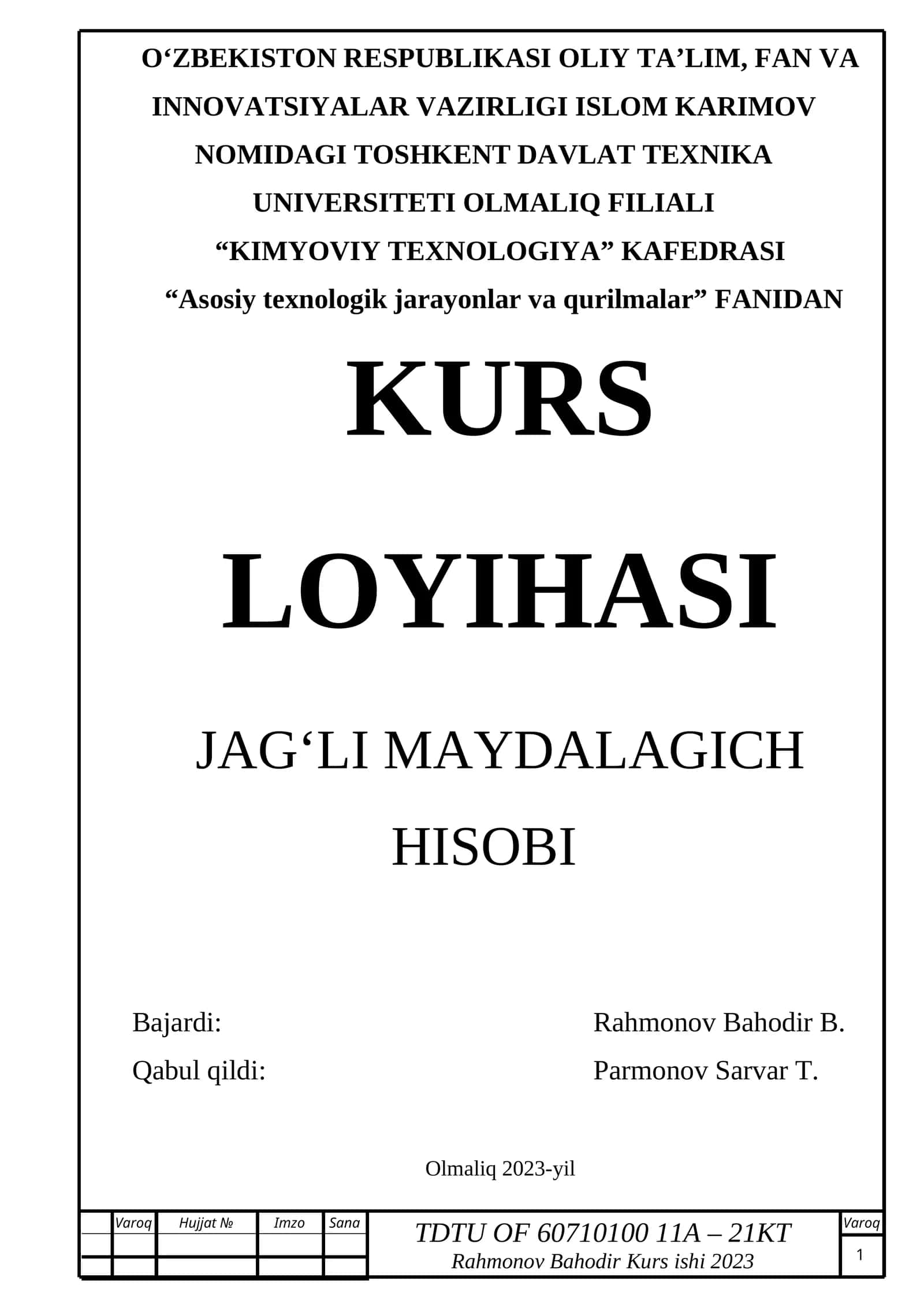 KURS LOYIHASI JAGʻLI MAYDALAGICH HISOBI 1