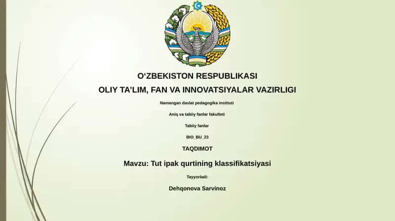 Tut ipak qurtining klassifikatsiyasi 1