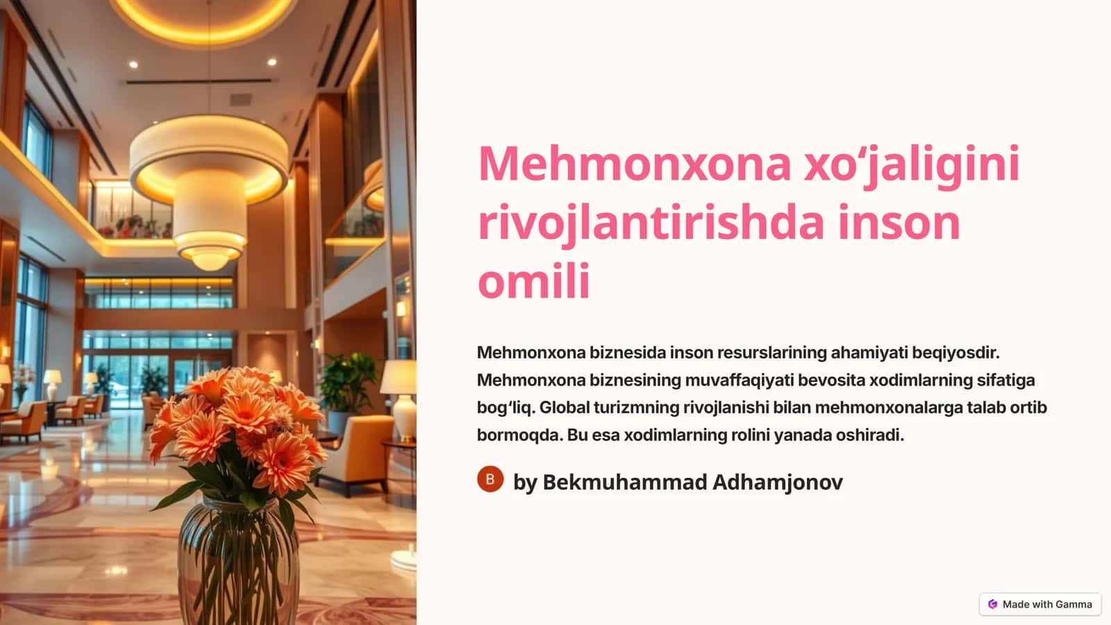 Mehmonxona xo‘jaligini rivojlantirishda inson omili 1